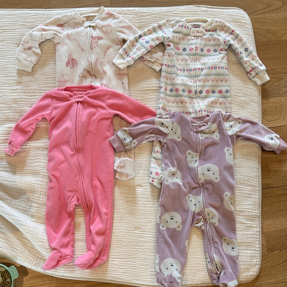 Set of 4 Cozy One Piece Pajama Set - Pink and Purple